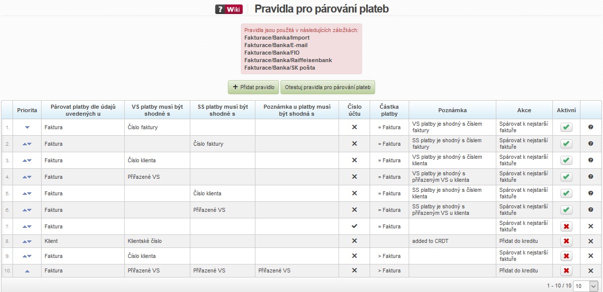 fakturace parovaci pravidla